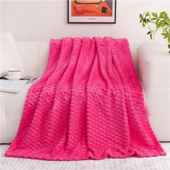Hot Pink Throw Blanket 50"×60" inches Gifts for Mom Fuzzy 3D Jacquard - Picture 3 of 7